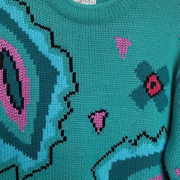 Vintage 1980s Esprit Teal Crewneck Oversize Sweater, S - Picture 5 of 7